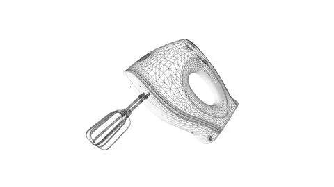 Wireframe 3D Model of Kitchen Hand Mixer with Cylindrical Beater Design Stock Illustration
