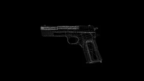 Wireframe 3D Model of a Pistol on Black Background Display Stock Footage 341778587