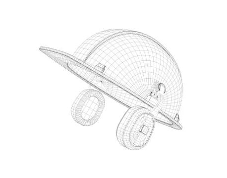 Wireframe of 3d model safety helmet with earphones isolated on the white Stock Illustration