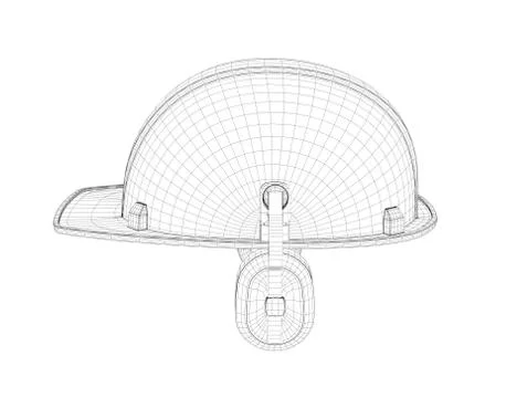 Wireframe of 3d model safety helmet with earphones isolated on the white Stock-Illustration