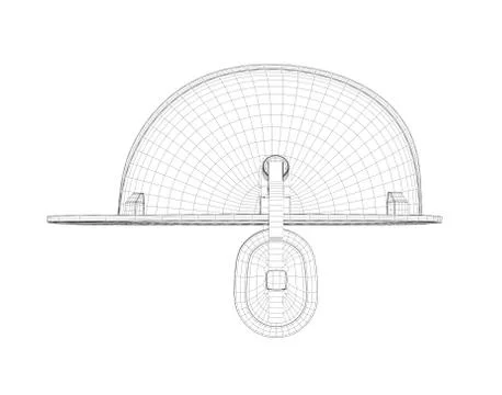Wireframe of 3d model safety helmet with earphones isolated on the white Stock Illustration