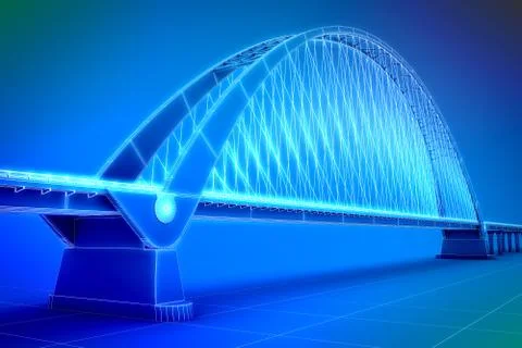 Wireframe 3d  render of a bridge Stock Illustration