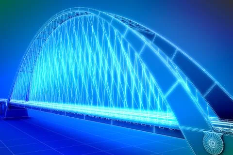 Wireframe 3d  render of a bridge Stock Illustration