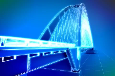Wireframe 3d  render of a bridge Stock Illustration