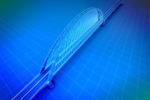 Wireframe 3d  render of a bridge Stock Illustration