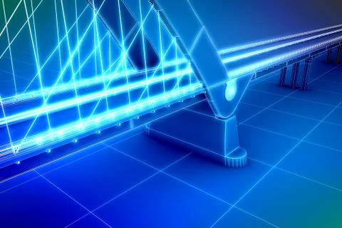 Wireframe 3d  render of a bridge Stock Illustration