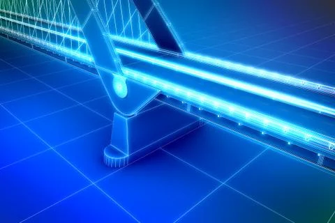 Wireframe 3d  render of a bridge Stock Illustration