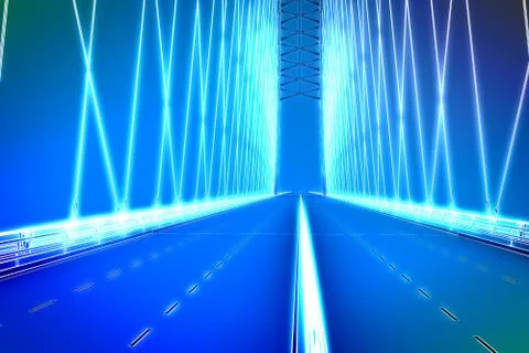 Wireframe 3d  render of a bridge Stock Illustration