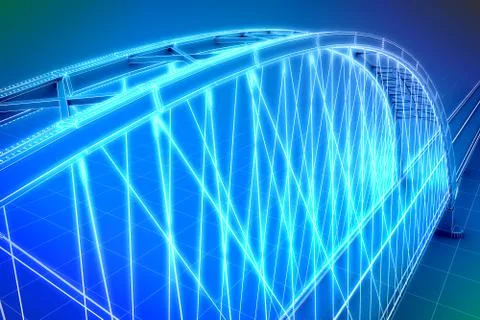 Wireframe 3d  render of a bridge Stock Illustration