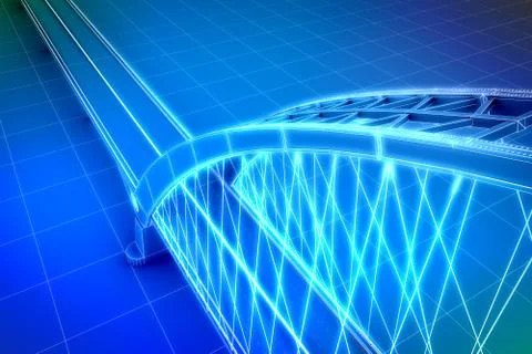 Wireframe 3d  render of a bridge Stock Illustration