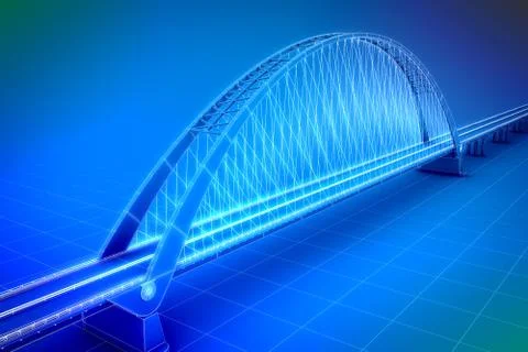 Wireframe 3d  render of a bridge Stock Illustration