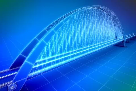 Wireframe 3d  render of a bridge 스톡 일러스트