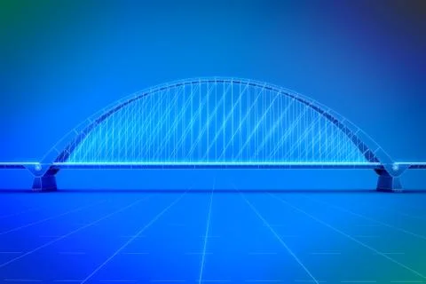 Wireframe 3d  render of a bridge Stock Illustration