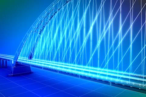 Wireframe 3d  render of a bridge Stock Illustration