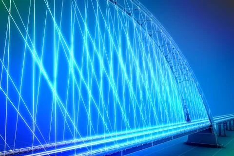 Wireframe 3d  render of a bridge Stock Illustration