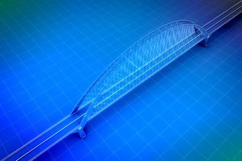 Wireframe 3d  render of a bridge Stock Illustration