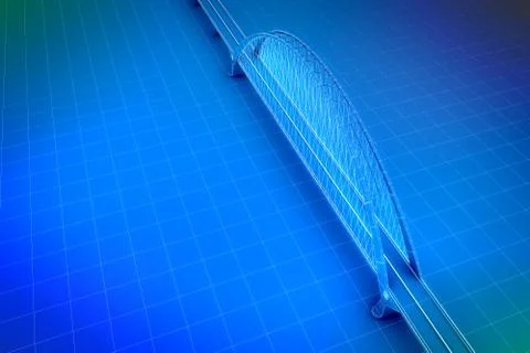 Wireframe 3d  render of a bridge Stock Illustration