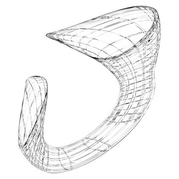 Wireframe abstract 3d figure of curved shape on white background. Stock Illustration
