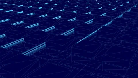 Wireframe Abstract geometric background with blue lines 3d cubes. Modern 스톡 일러스트