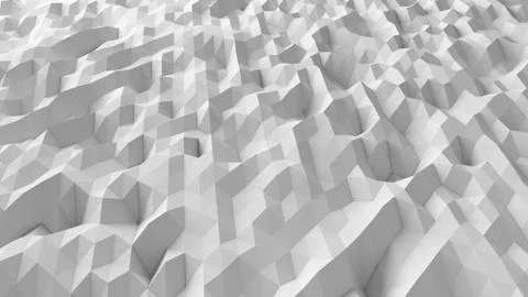 Wireframe of abstract polygonal mountains shape. Rough white floor pattern te Stock Photos
