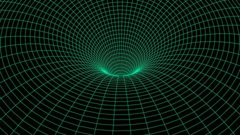 Wireframe abstract tunnel. 3D tunnel grid. Futuristic 3d portal. Network cy.. Illustrazione stock