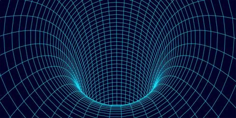 Wireframe abstract tunnel. 3D tunnel grid. Futuristic 3d portal. Network cy.. Stock Illustration
