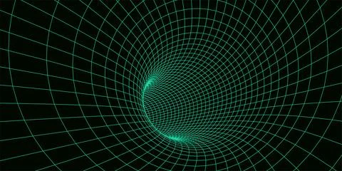 Wireframe abstract tunnel. 3D tunnel grid. Futuristic 3d portal. Network cy.. Stock Illustration