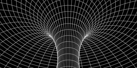 Wireframe abstract tunnel. 3D tunnel grid. Futuristic 3d portal. Network cy.. Stock Illustration