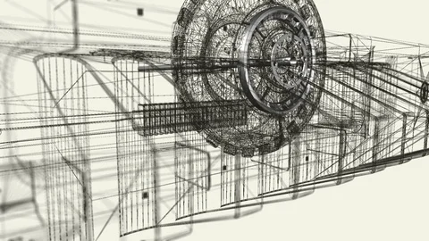 Wireframe and metallic engine parts rotating Stock Footage 106703239