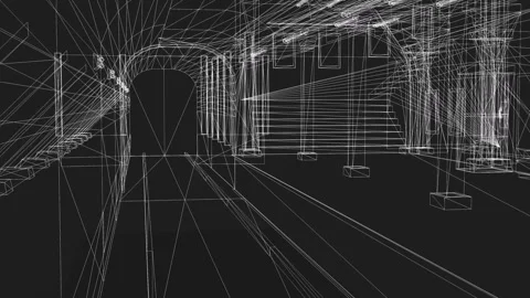 Wireframe architectural animation of a subway station Stock Footage 340494029