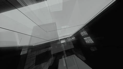 Wireframe Architectural Corridor with Grayscale Blueprint Structure Lateral Pan Stock Footage 342670605