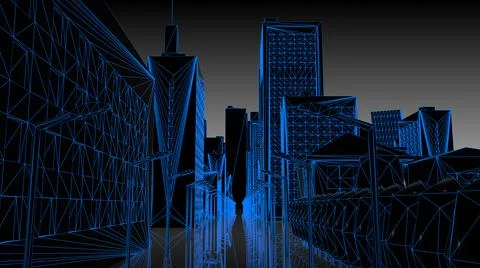 Wireframe architectural drawing 3D cityscape architecture design city street  Stock Illustration