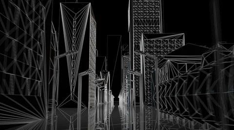 Wireframe architectural drawing 3D cityscape architecture design city street  Stock Illustration