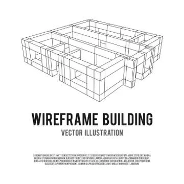 Wireframe architecture building. Ilustración de archivo
