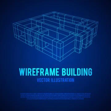 Wireframe architecture building. Ilustración de archivo