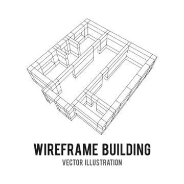 Wireframe architecture building. Ilustración de archivo