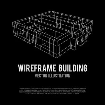 Wireframe architecture building. Ilustración de archivo