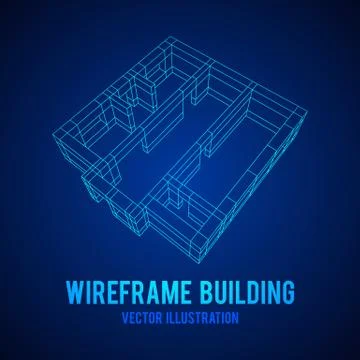 Wireframe architecture building. Ilustración de archivo