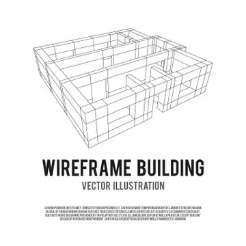 Wireframe architecture building. Ilustración de archivo
