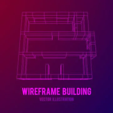 Wireframe architecture building. Ilustración de archivo