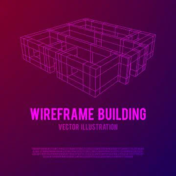 Wireframe architecture building. Ilustración de archivo
