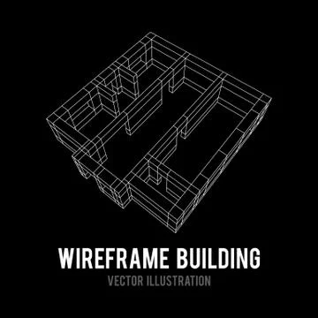 Wireframe architecture building. Ilustración de archivo