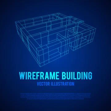 Wireframe architecture building. Ilustración de archivo