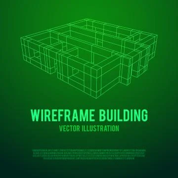 Wireframe architecture building. Ilustración de archivo