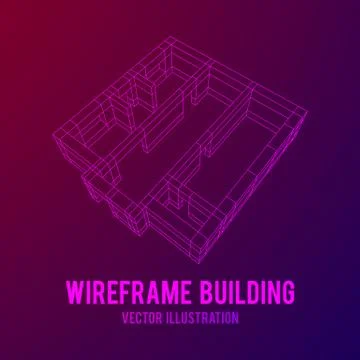 Wireframe architecture building. Ilustración de archivo