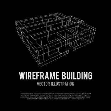 Wireframe architecture building. Ilustración de archivo