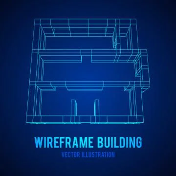 Wireframe architecture building. Ilustración de archivo