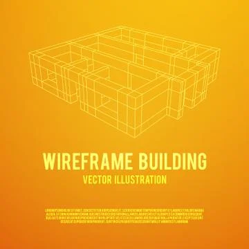 Wireframe architecture building. Ilustración de archivo