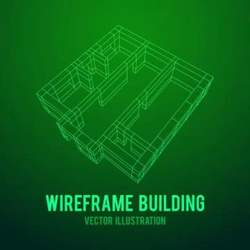 Wireframe architecture building. Ilustración de archivo