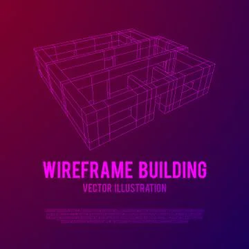 Wireframe architecture building. Ilustración de archivo